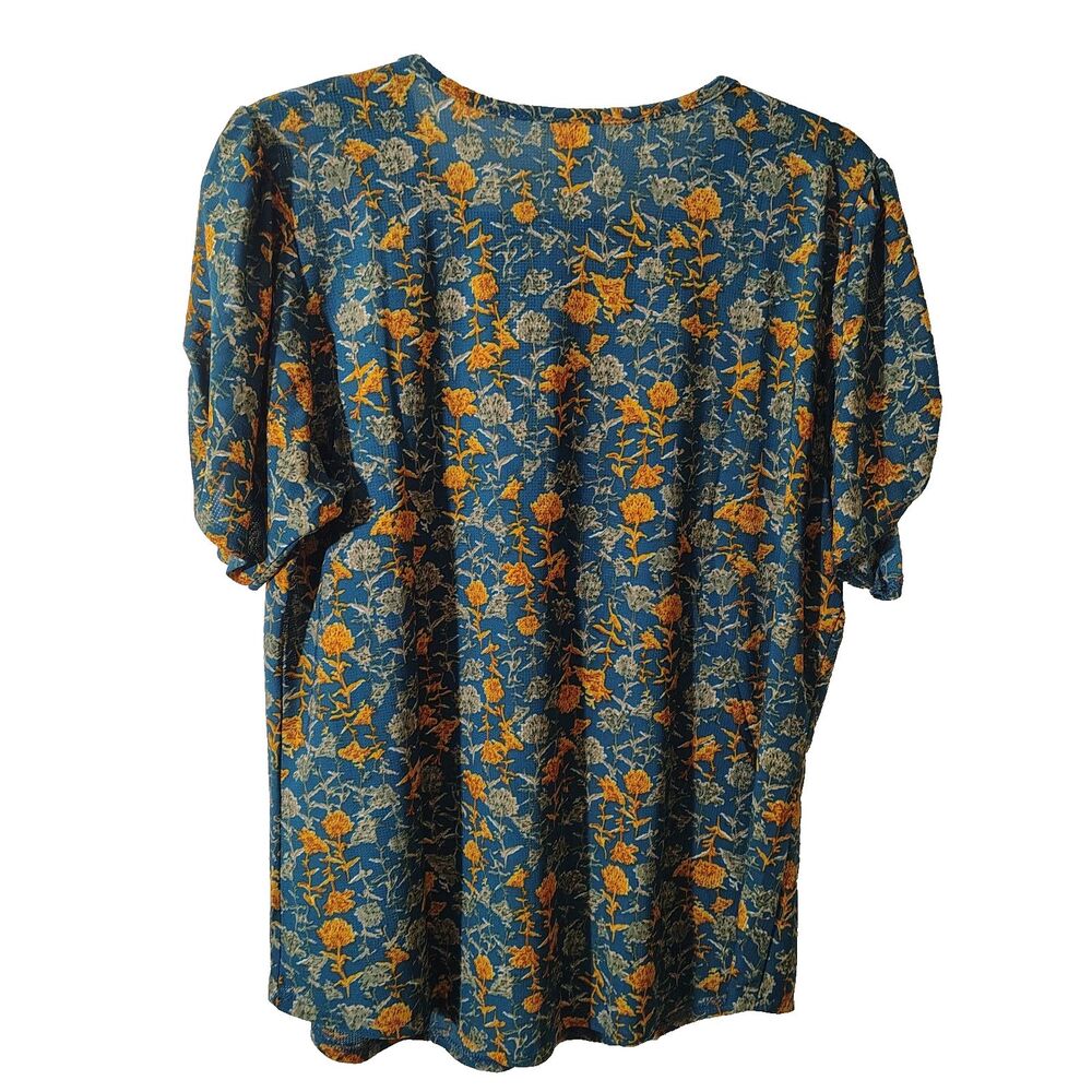 T-C Fashion women's size Large blouse multicolor print v-neck 3/4 sleeves - Picture 5 of 15